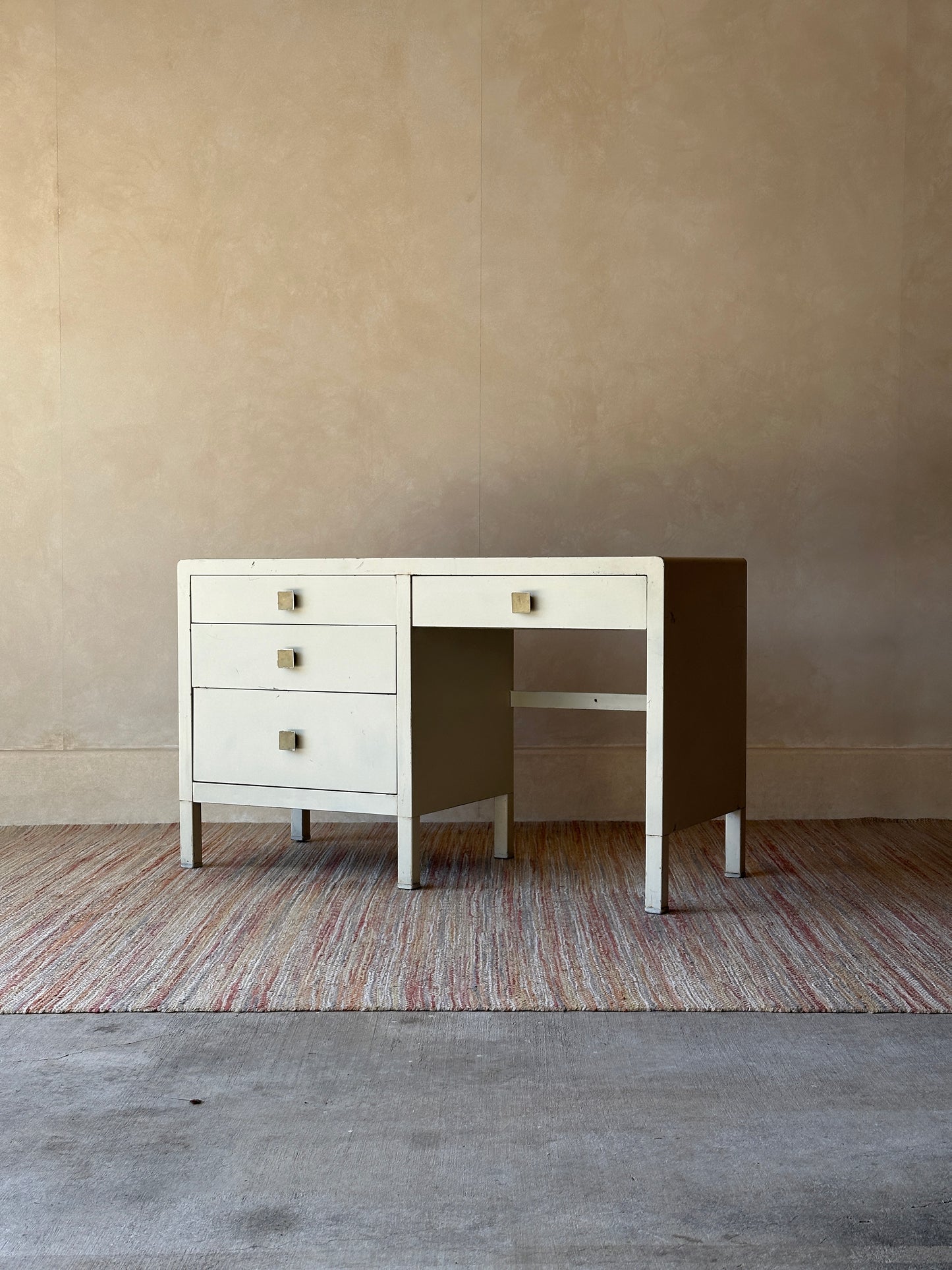 Vintage Simmons Metal Desk With Original Square Pulls, C 1940s