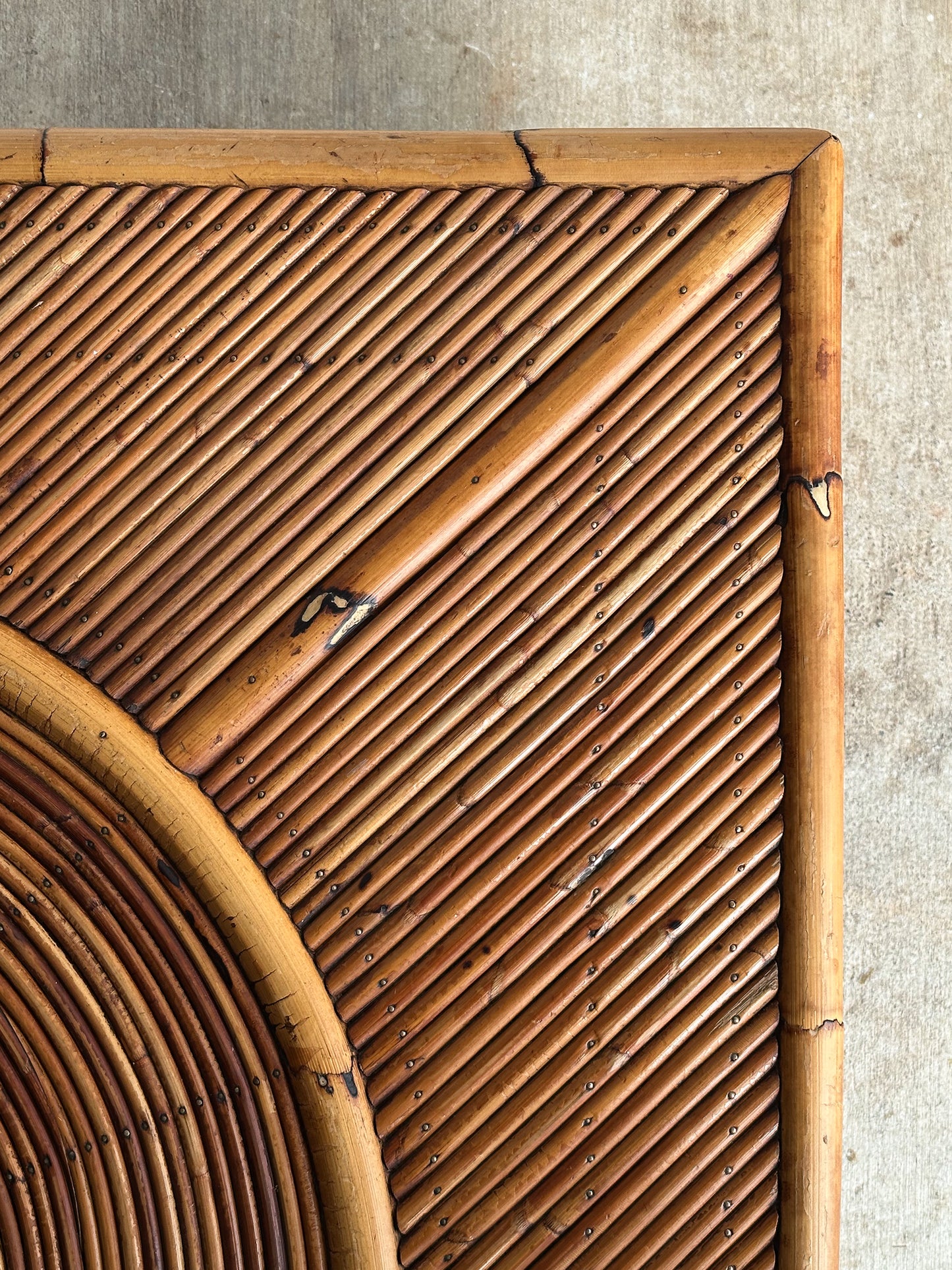Vintage Monumental Rattan Sunburst Coffee Table, C. 1970s