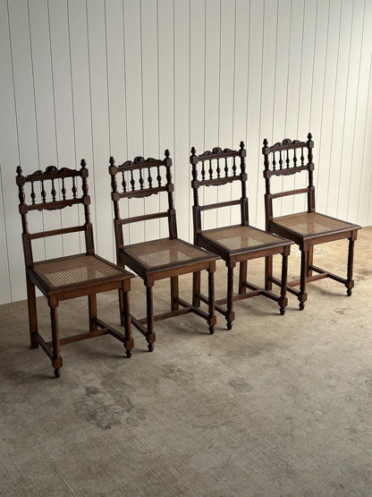 Set of Four Antique Dining Chairs With Carved Crest