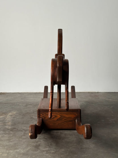 Handcrafted Mid-Century Sculptural Pine Rocking Horse