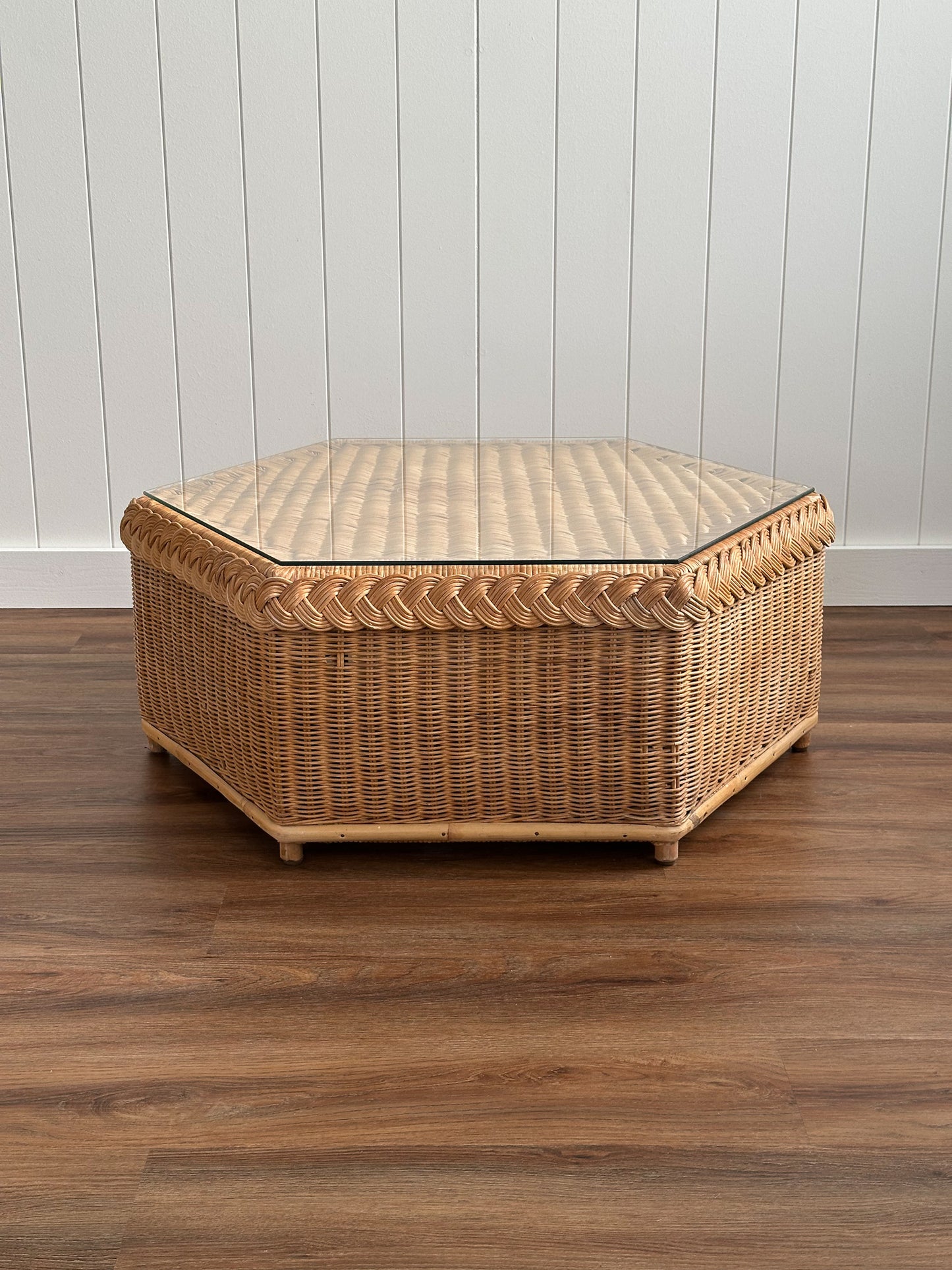 Vintage Brown Jordan Braided Wicker Coffee Table