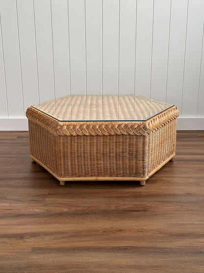 Vintage Brown Jordan Braided Wicker Coffee Table