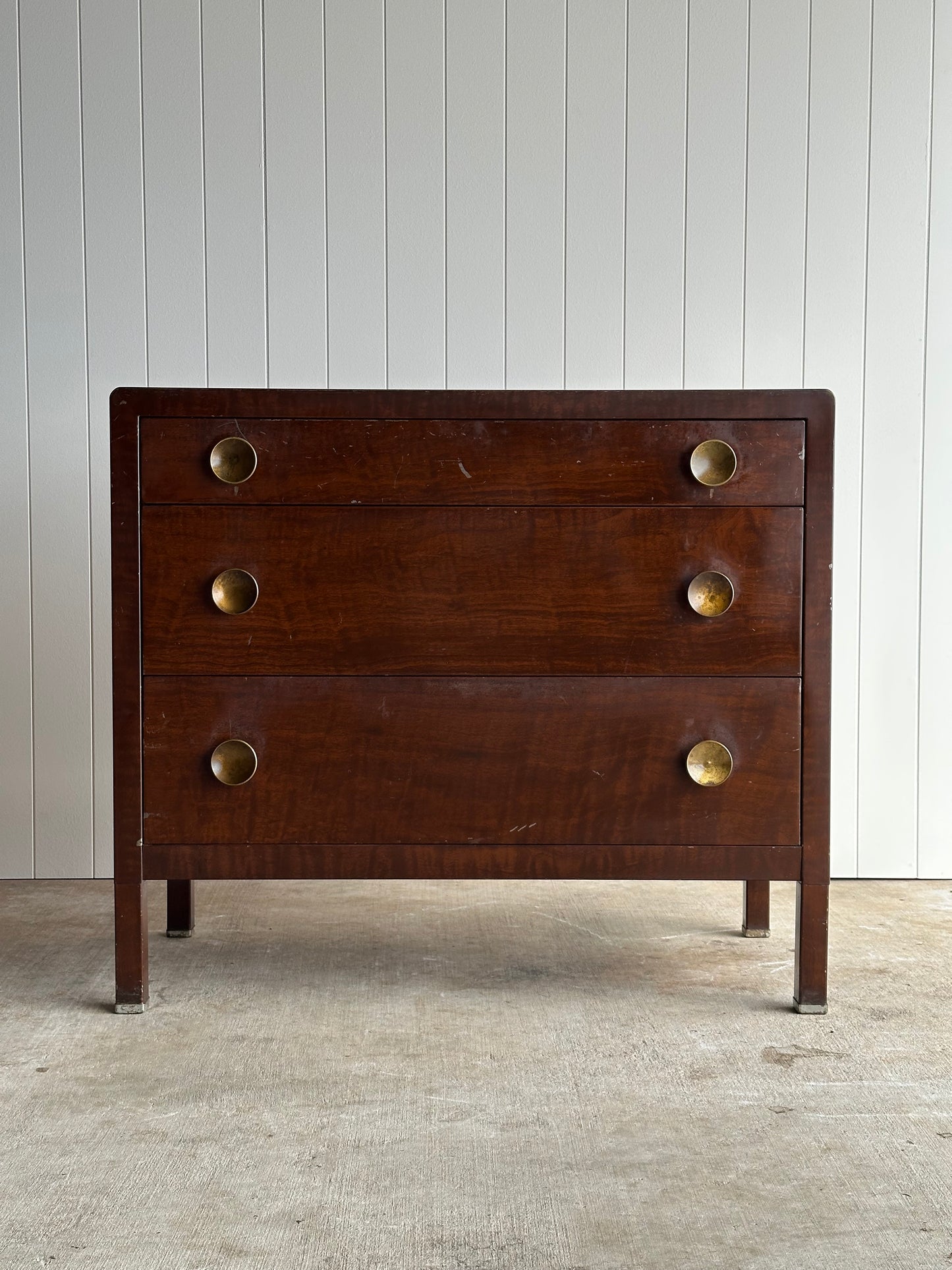 Vintage Norman Bel Geddes Steel Chest of Drawers With Brass Pulls, C. 1930s