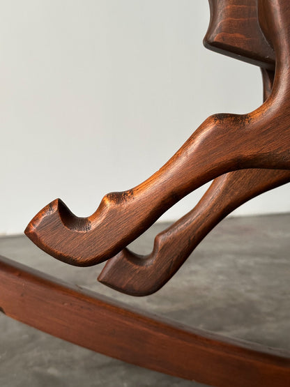 Handcrafted Mid-Century Sculptural Pine Rocking Horse