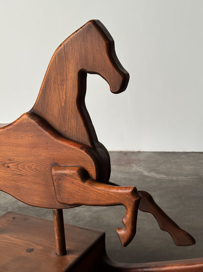 Handcrafted Mid-Century Sculptural Pine Rocking Horse