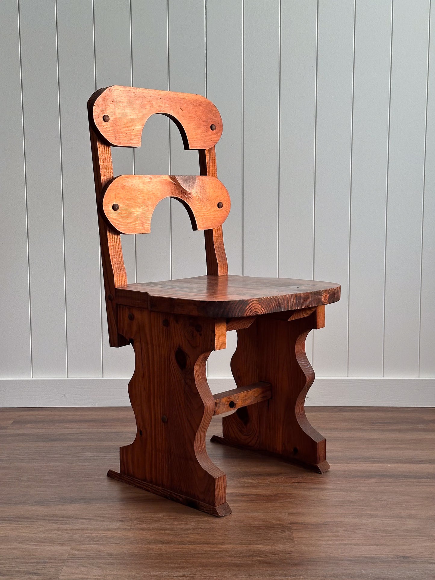 1970s Brutalist Pine Dining Chairs, Set of 6