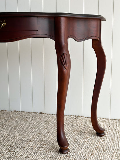 Vintage Mahogany Demi-Lune Serpentine Scalloped Entryway Table