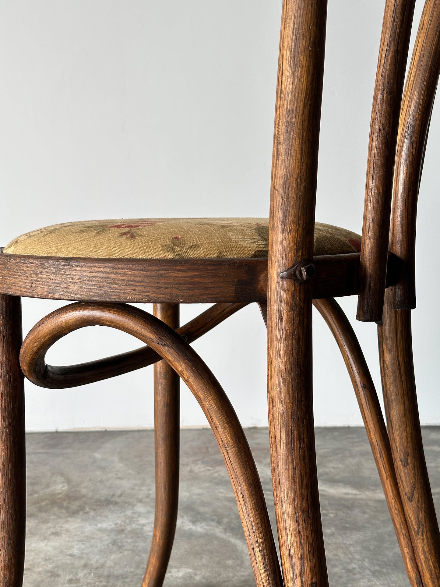 Bentwood Oak Café Chairs W/ Rose Floral Seats, 1933 World's Fair, Set of 7