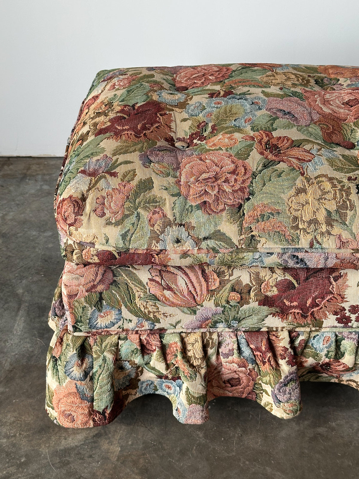 Floral Jacquard Tapestry Skirted Tufted Ottoman, 1980s