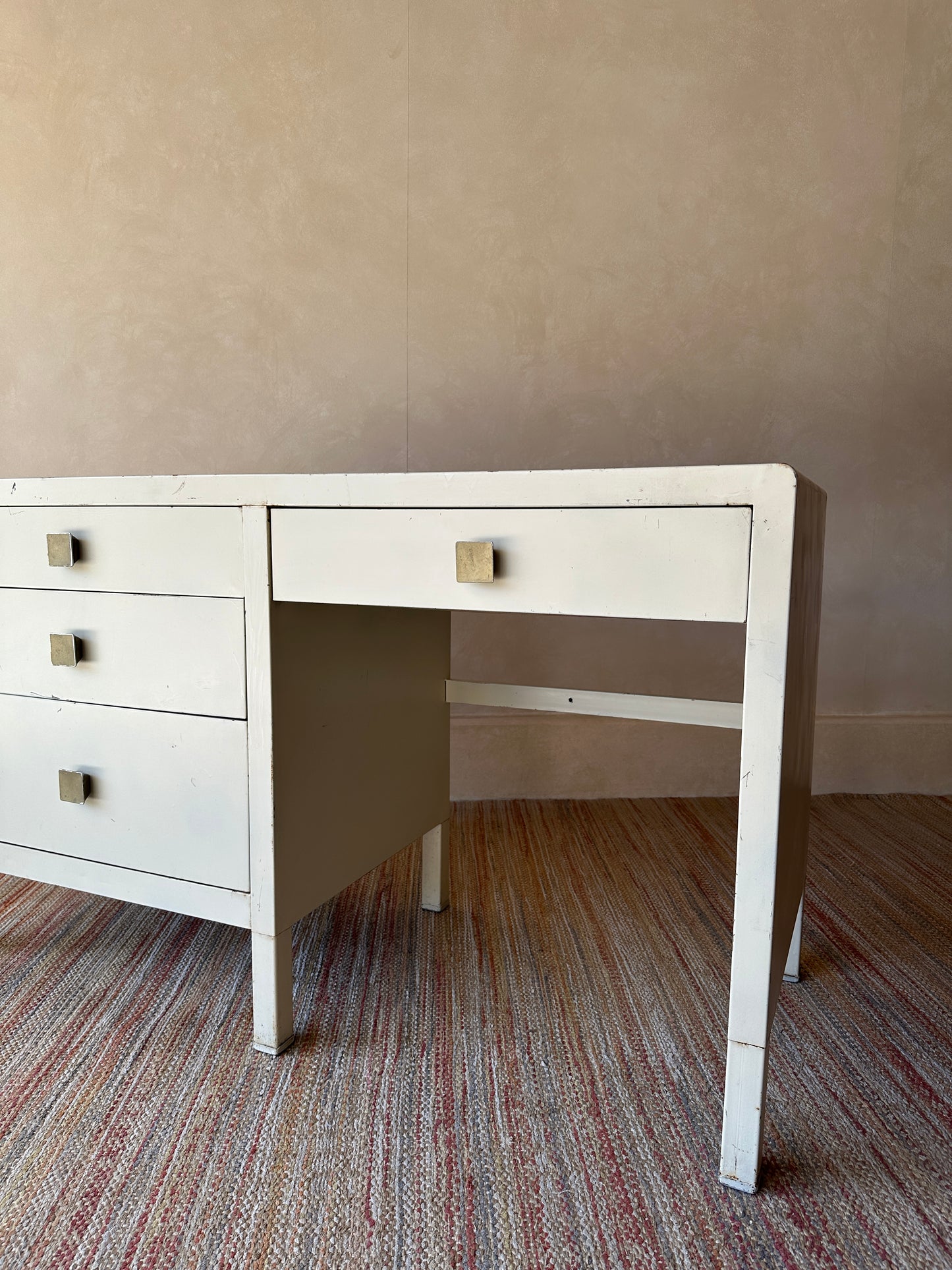 Vintage Simmons Metal Desk With Original Square Pulls, C 1940s