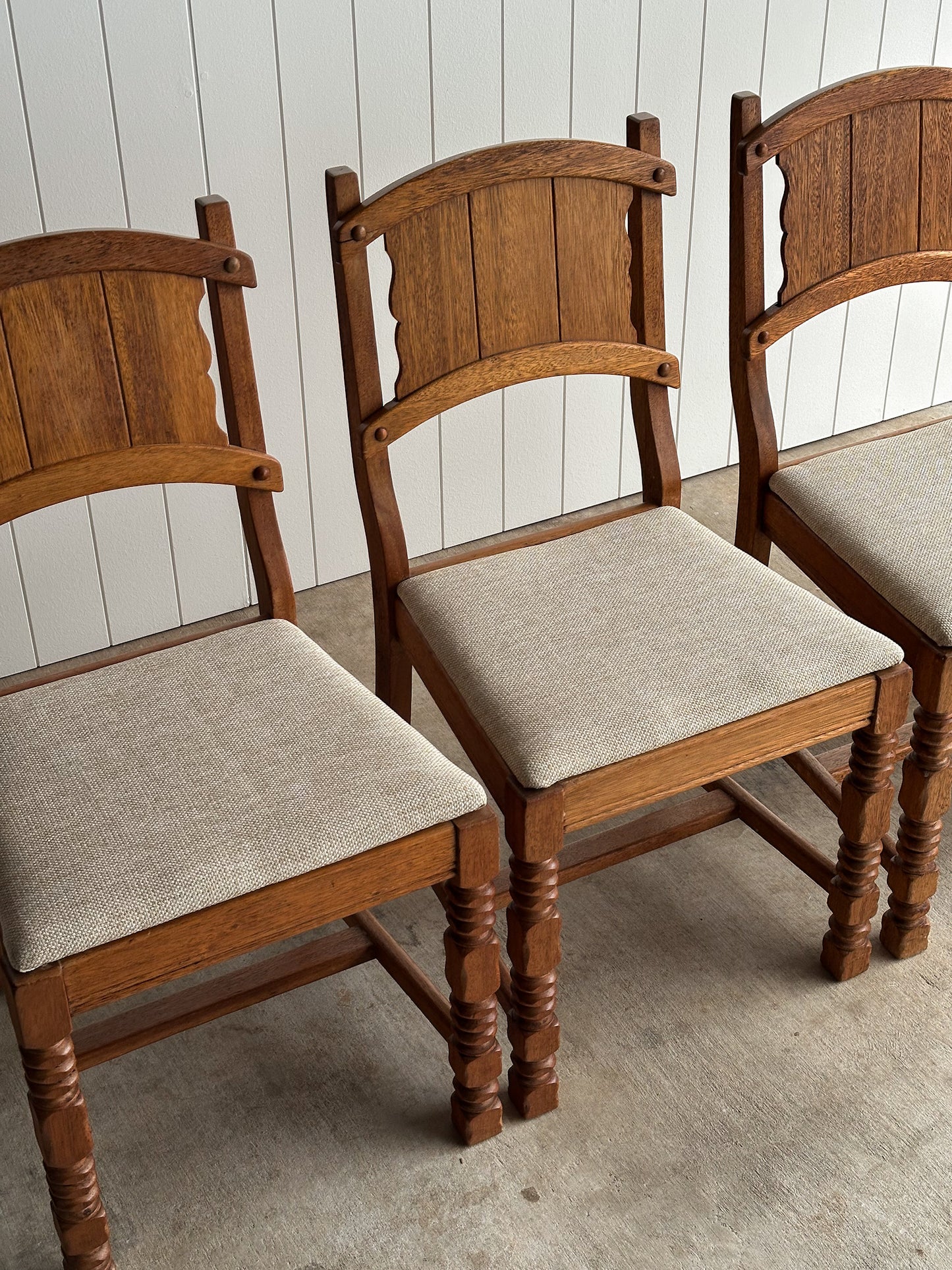 Set of Four Antique English Oak Dining Chairs, C. 1900