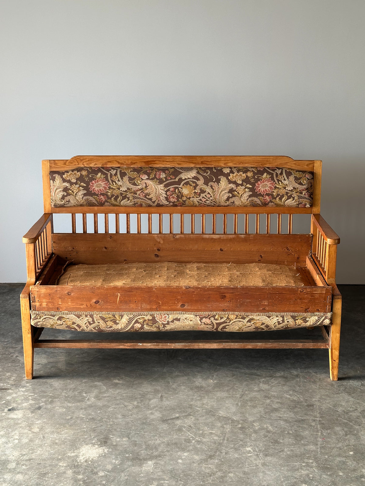 Pine Bench Fold-Out Daybed With Hidden Storage, Central Europe, 19th Century