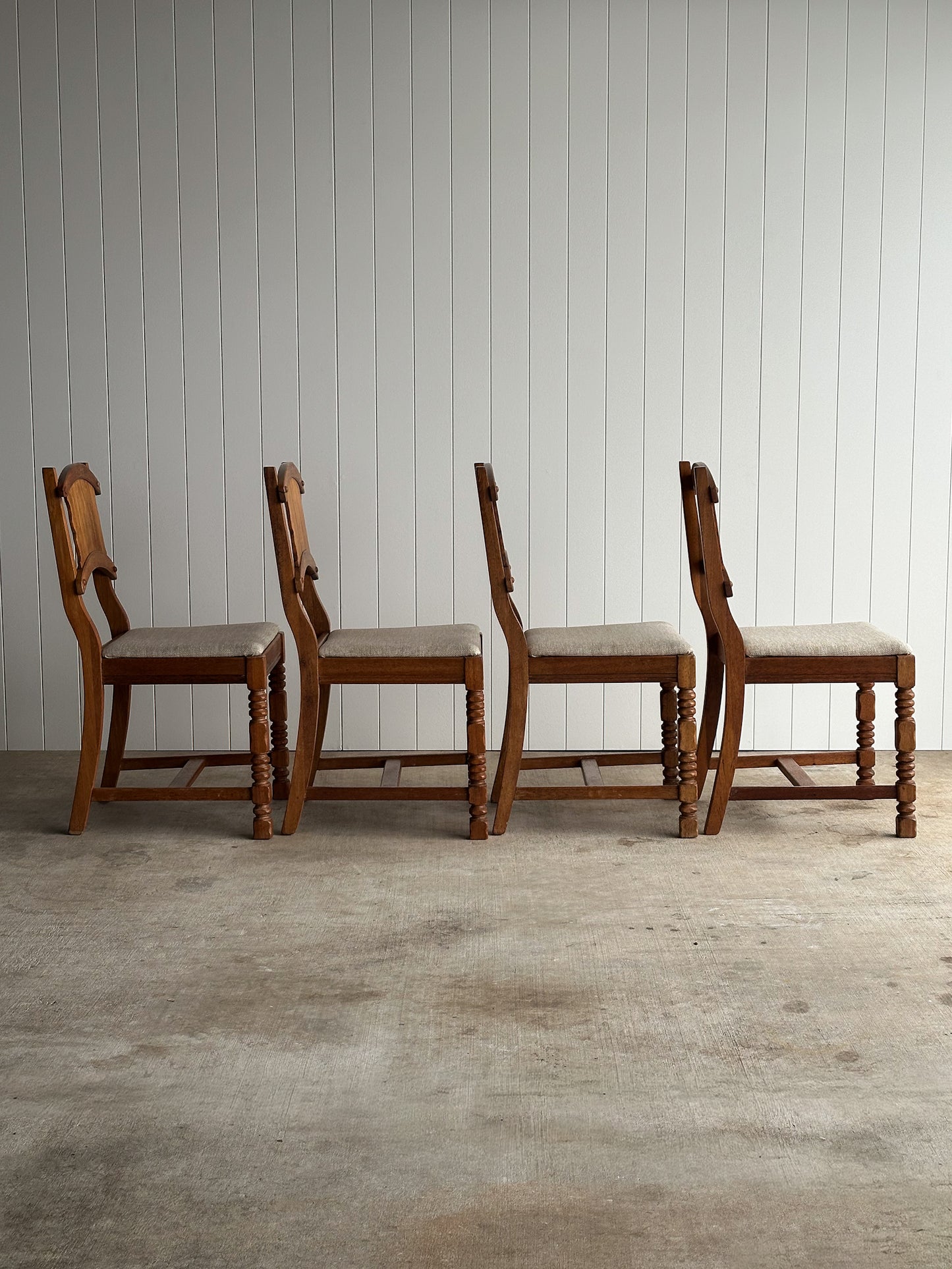 Set of Four Antique English Oak Dining Chairs, C. 1900