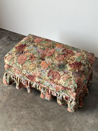 Floral Jacquard Tapestry Skirted Tufted Ottoman, 1980s