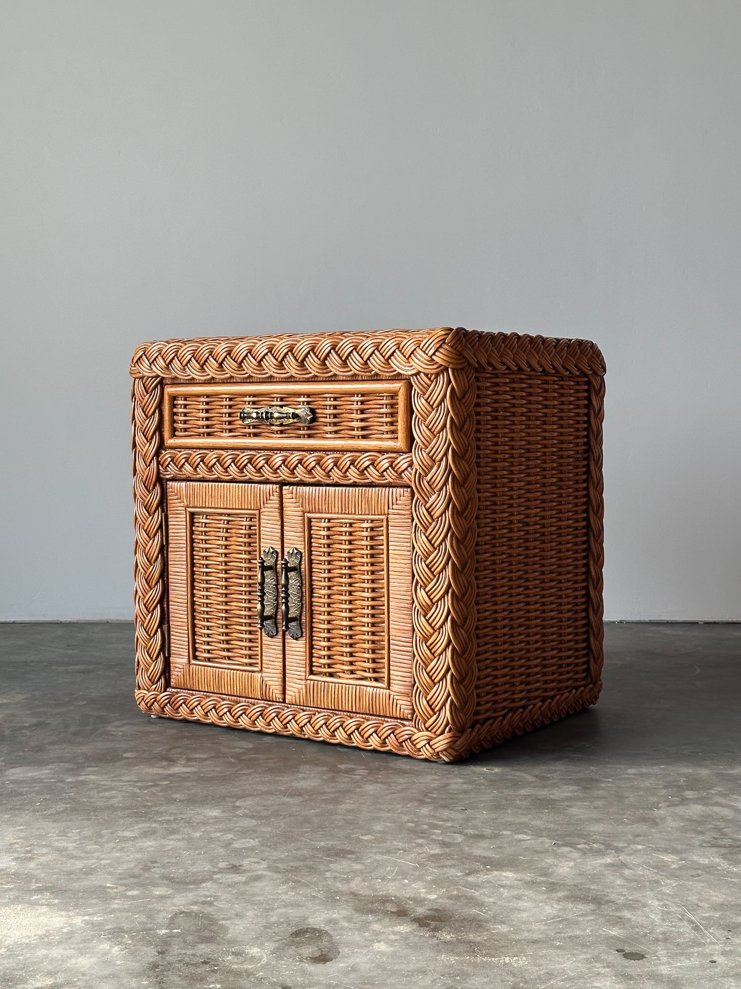 Vintage Woven Wicker Nightstand