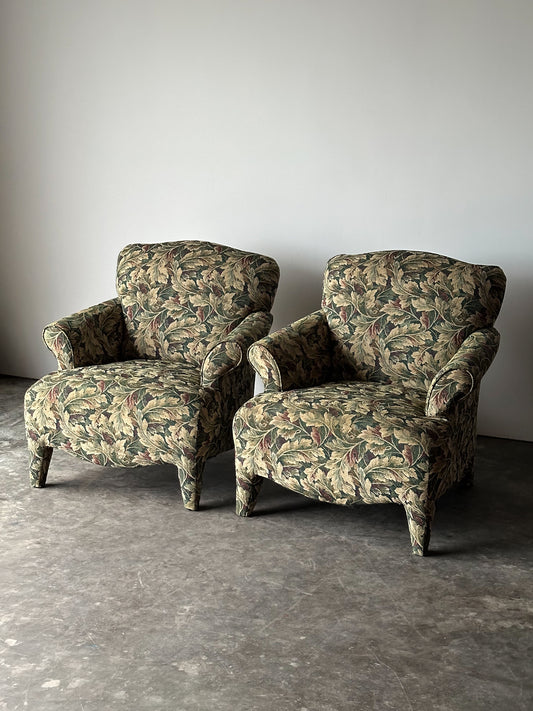 Sage Acanthus Tapestry Club Chairs, John Hutton for Donghia Luciano, 1990s, Pair