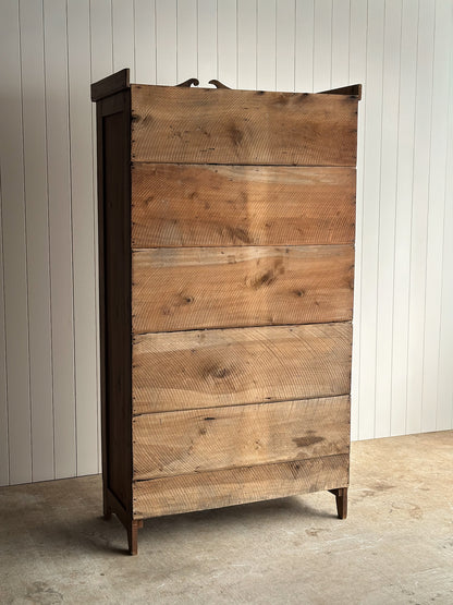 Antique Pine Cupboard Cabinet With Carved Crest