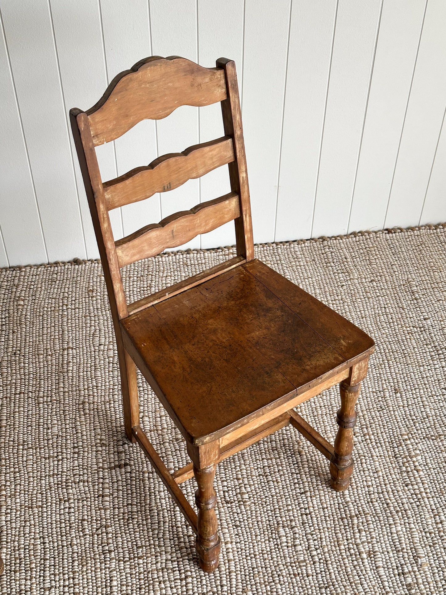 Antique Ladderback Scalloped Accent Dining Chairs, Pair
