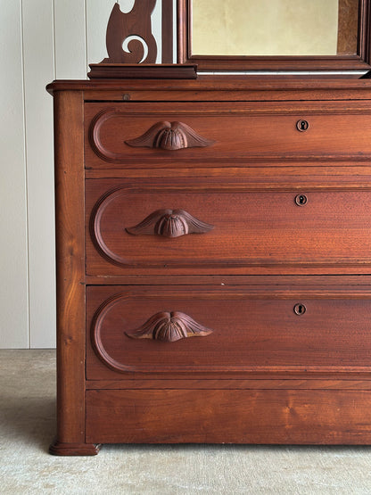 Antique Mid-19th Century Walnut Dresser with Hidden Drawer