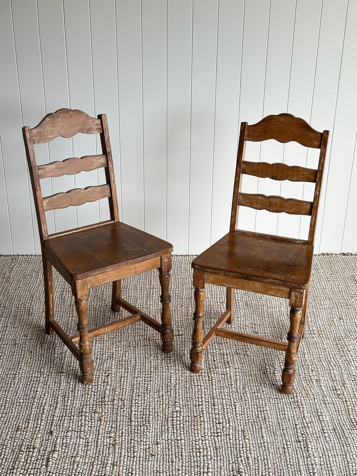 Antique Ladderback Scalloped Accent Dining Chairs, Pair