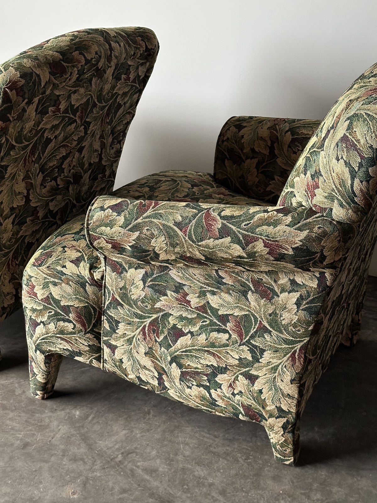 Sage Acanthus Tapestry Club Chairs, John Hutton for Donghia Luciano, 1990s, Pair