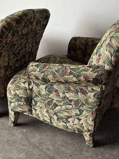 Sage Acanthus Tapestry Club Chairs, John Hutton for Donghia Luciano, 1990s, Pair