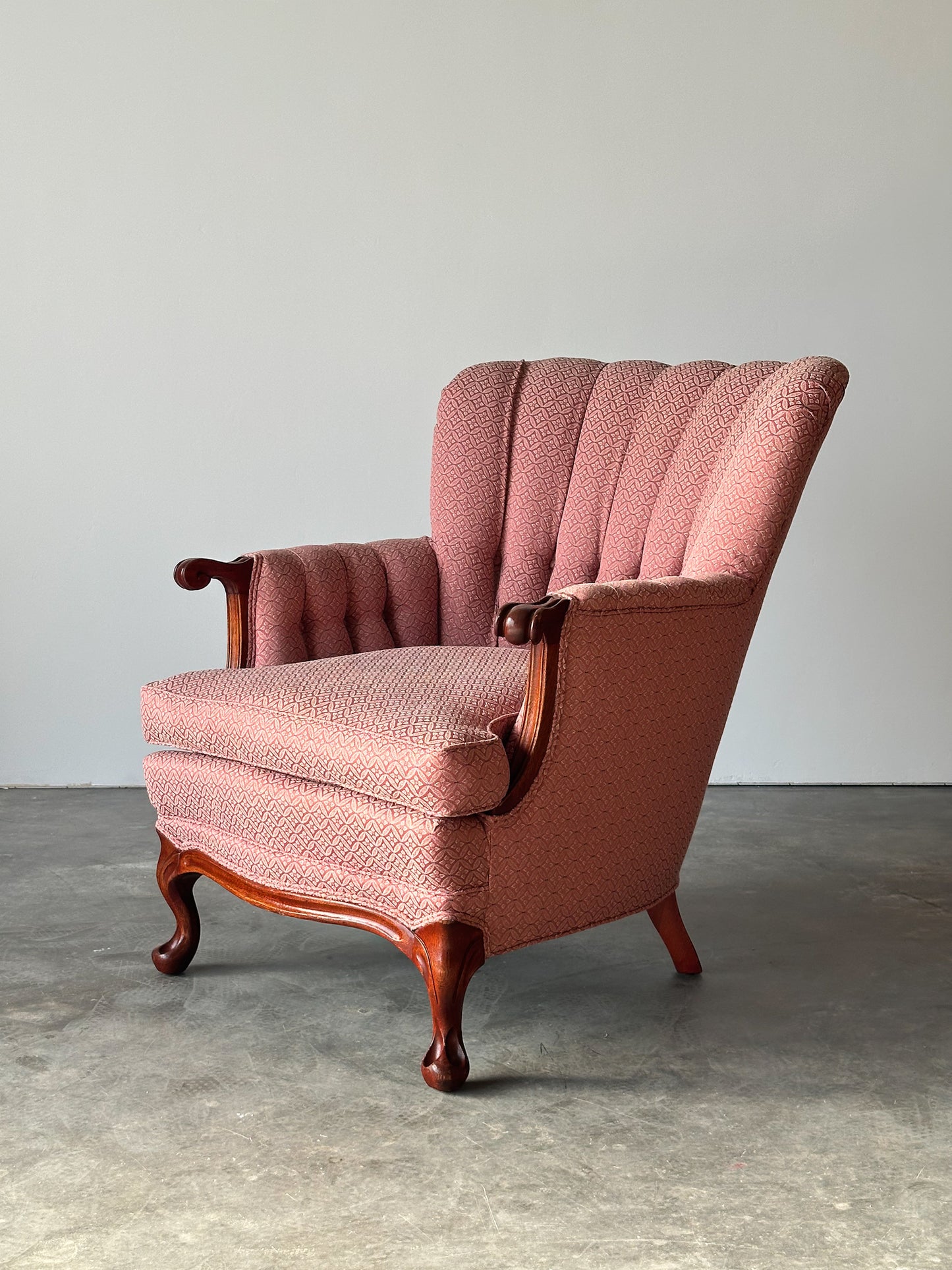 Mid-Century French Provincial Channel-Back Armchair