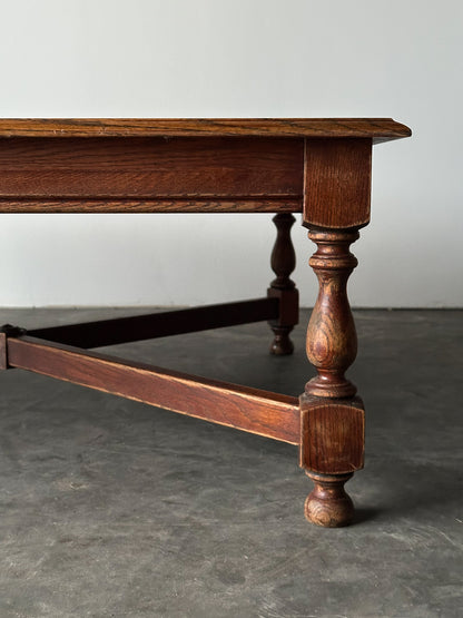 Hand-Laid Stone Mosaic Coffee Table on Vintage Oak Trestle Base
