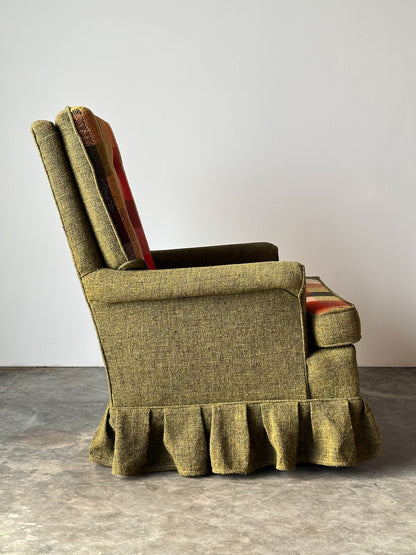 Olive Tweed Swivel Rocker with Patchwork Plaid Upholstery, 1970s