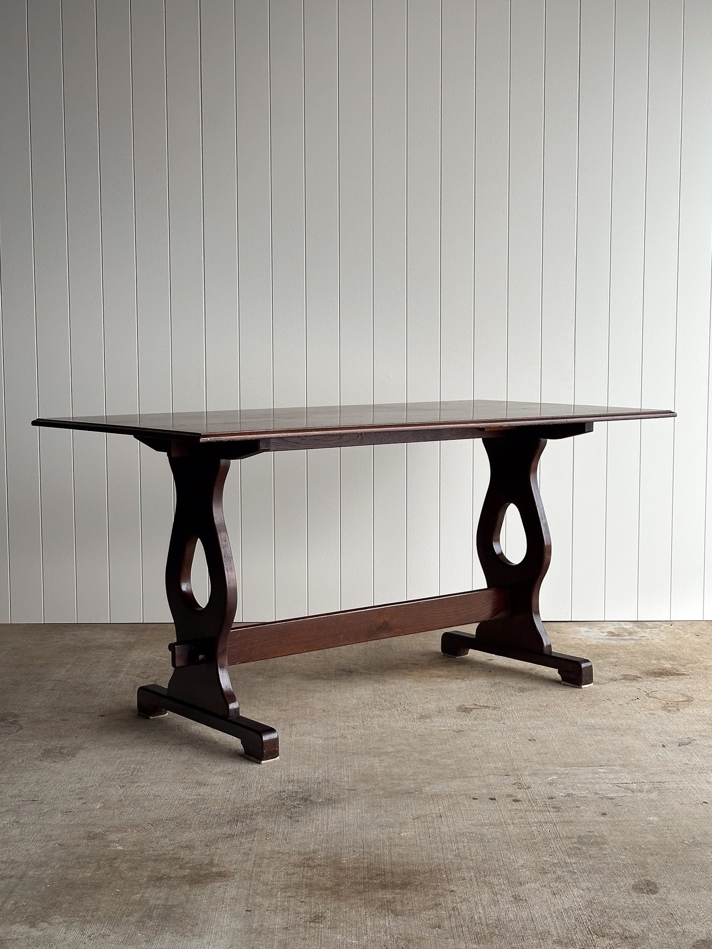 Vintage Old World Architectural Oak Trestle Dining Table