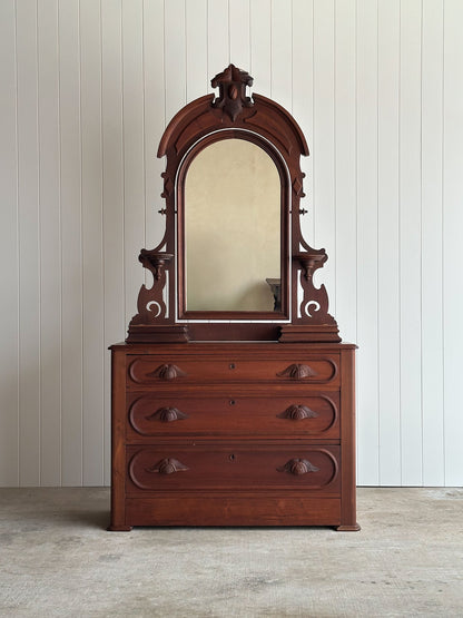 Antique Mid-19th Century Walnut Dresser with Hidden Drawer