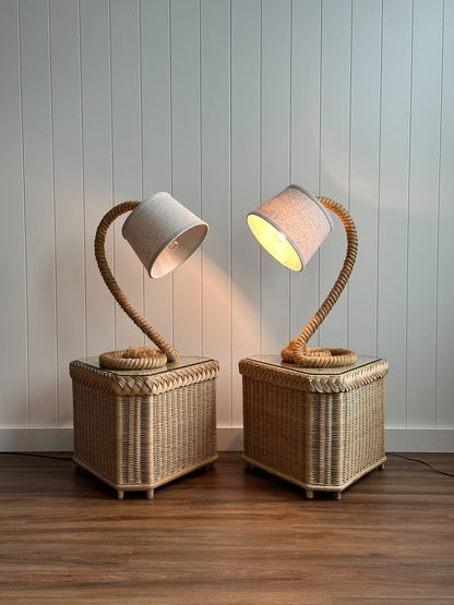 Vintage French Mid-Century Rope Table Lamps, Pair