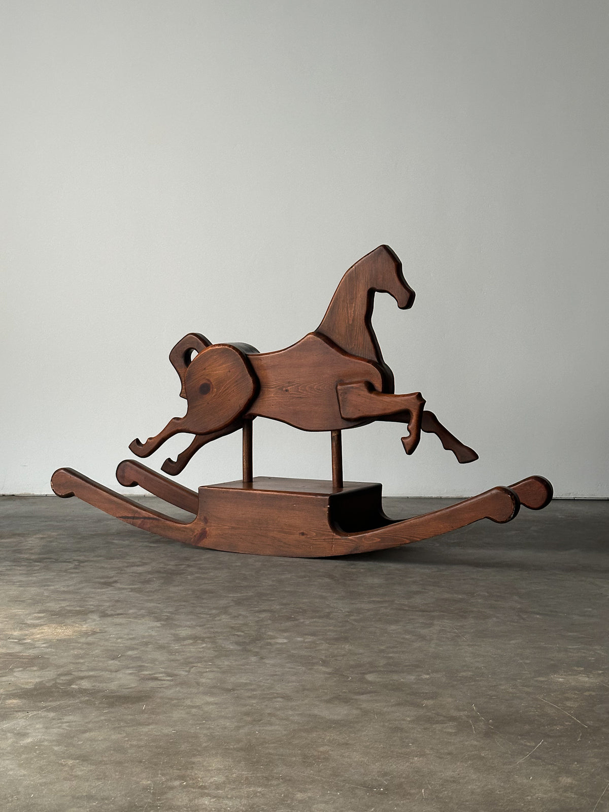 Handcrafted Mid-Century Sculptural Pine Rocking Horse