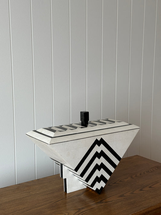 Vintage Maitland-Smith Tessellated Mactan Stone Box With Marble and Brass Inlay