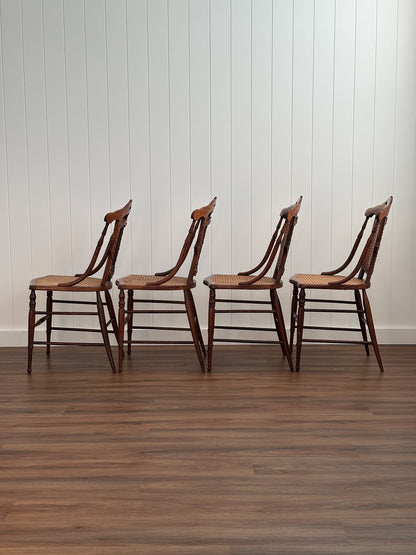Antique Victorian French Cane Dining Chairs, Set of 4