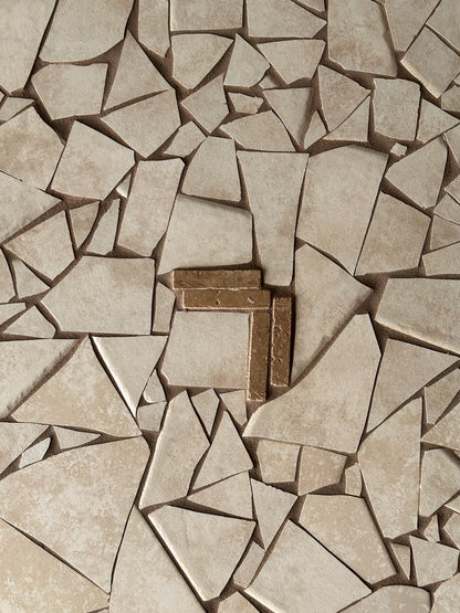 Hand-Laid Stone Mosaic Coffee Table on Vintage Oak Trestle Base