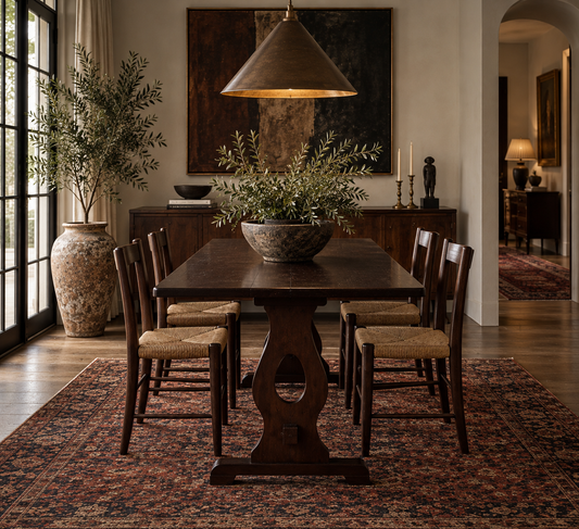 Antique English Country Oak Trestle Dining Table