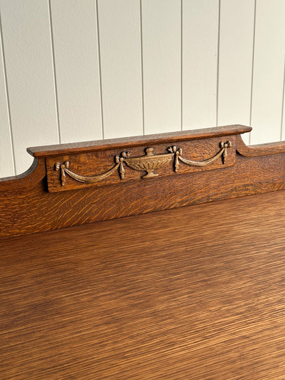 Antique Quarter Sawn Oak Console Table with Carved Gallery Back