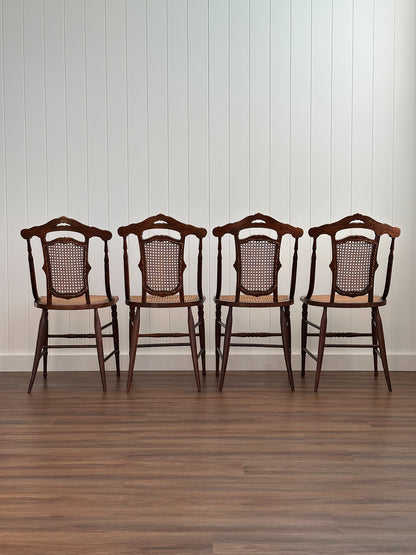 Antique Victorian French Cane Dining Chairs, Set of 4