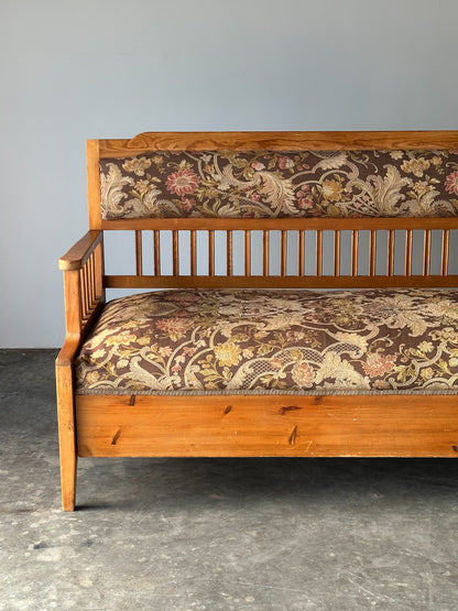 Pine Bench Fold-Out Daybed With Hidden Storage, Central Europe, 19th Century