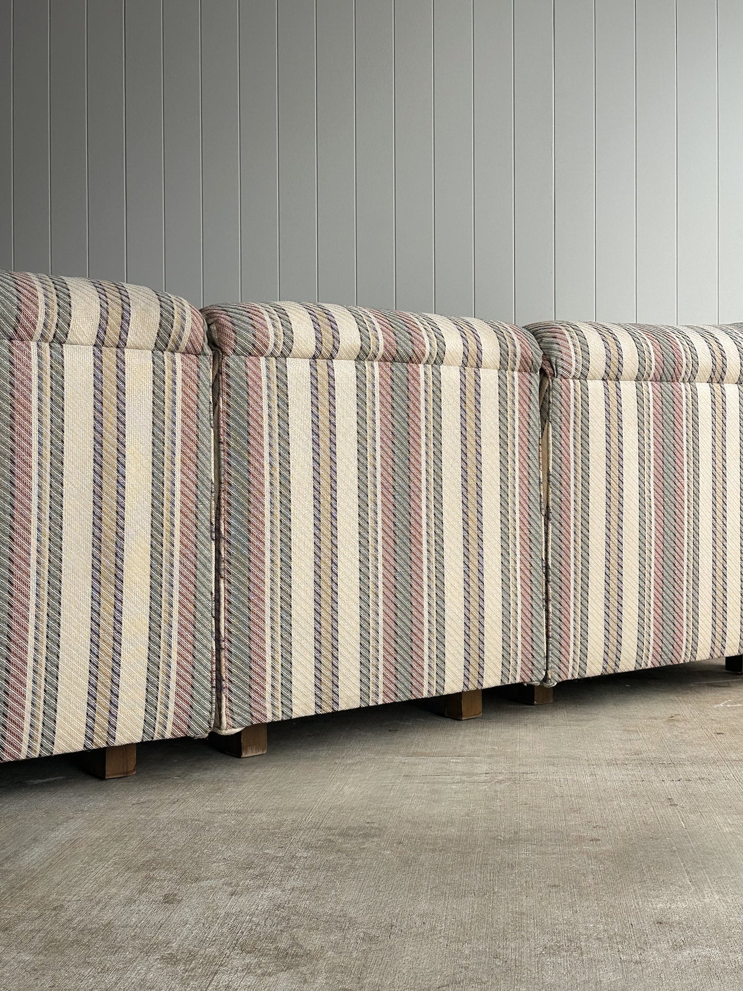 Vintage Postmodern Three-Piece Modular Sofa in Original Striped Upholstery, C. 1980s