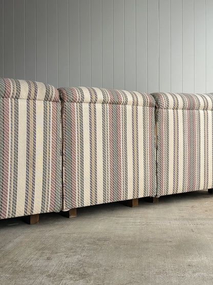 Vintage Postmodern Three-Piece Modular Sofa in Original Striped Upholstery, C. 1980s
