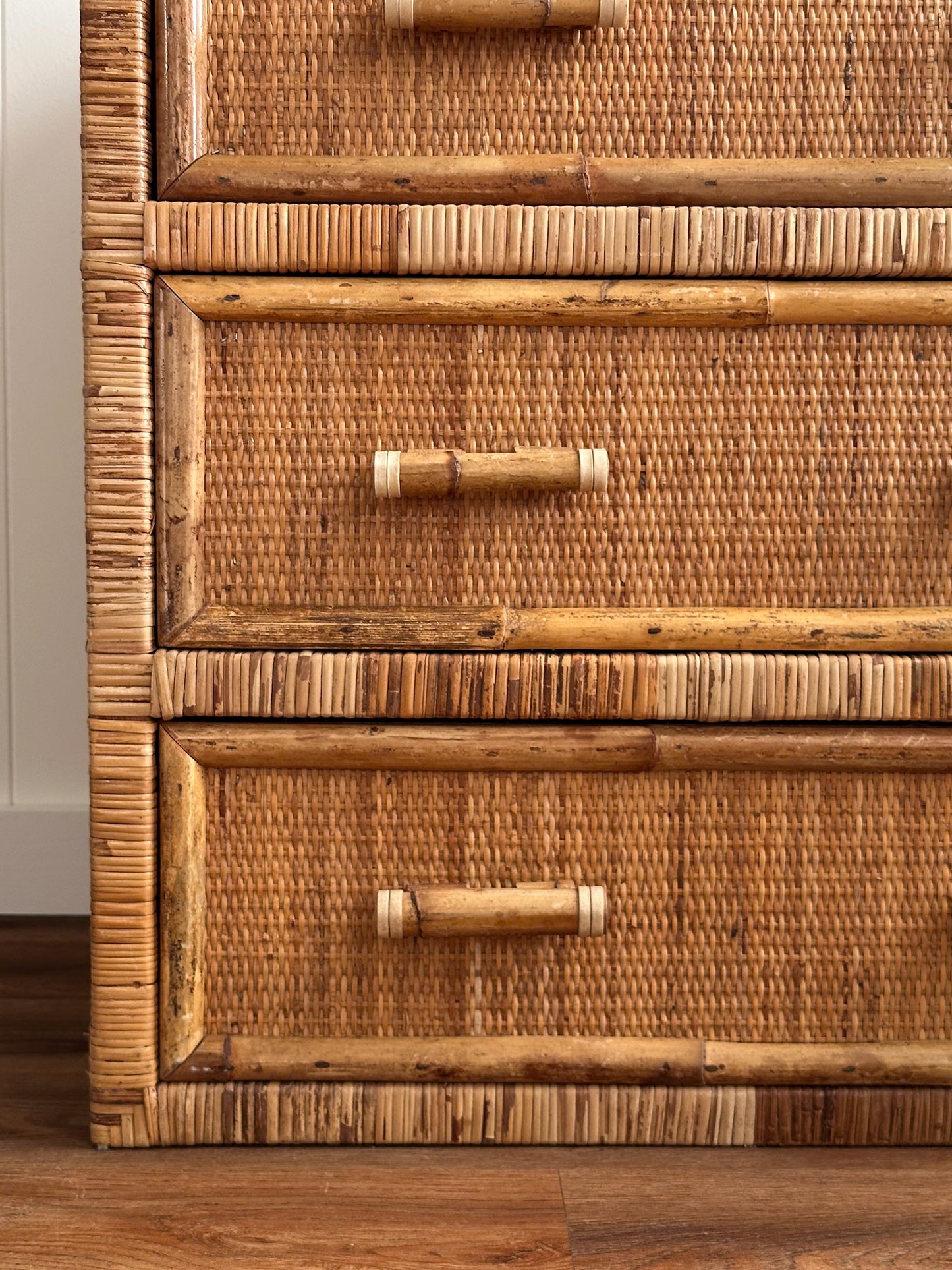 1970s Vintage Woven Rattan Chest of Drawers