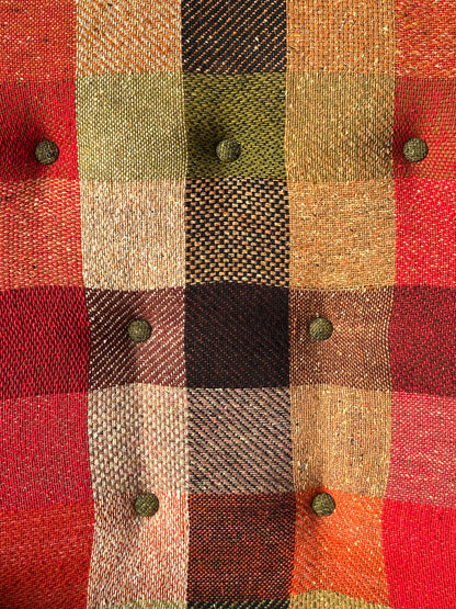 Olive Tweed Swivel Rocker with Patchwork Plaid Upholstery, 1970s