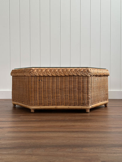 Vintage Brown Jordan Braided Wicker Coffee Table