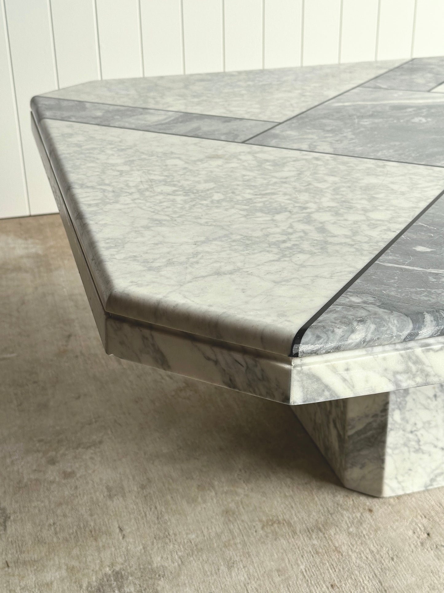 Italian Carrara & Bardiglio Marble Inlay Coffee Table, 1970s
