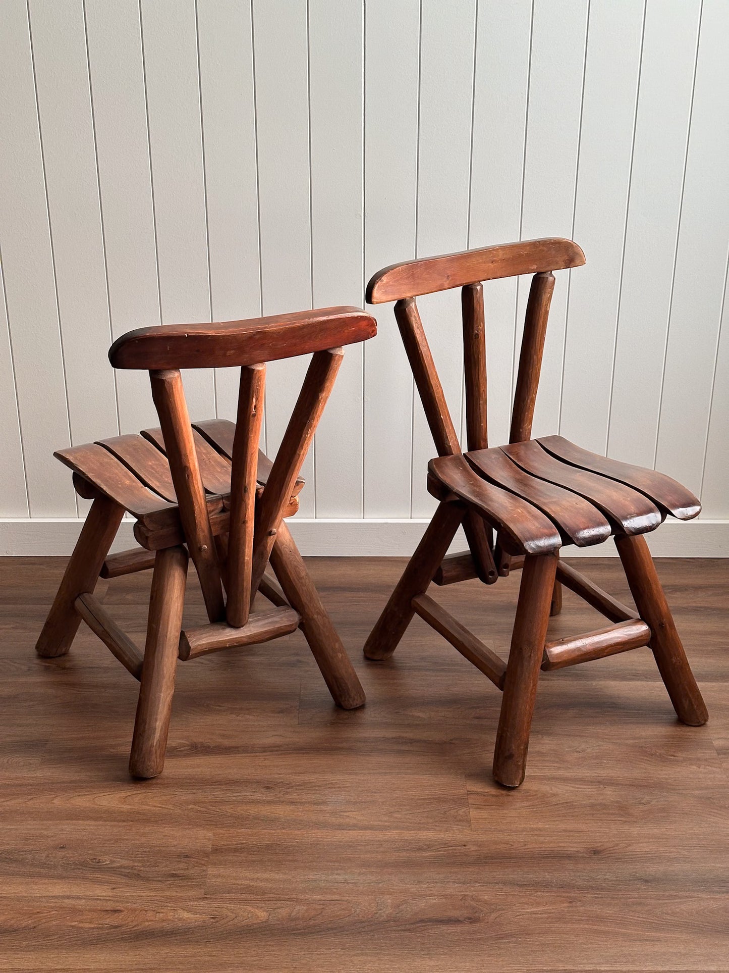 1960s Vintage Brutalist Wabi-Sabi Wood Dining Chairs, Set of Four