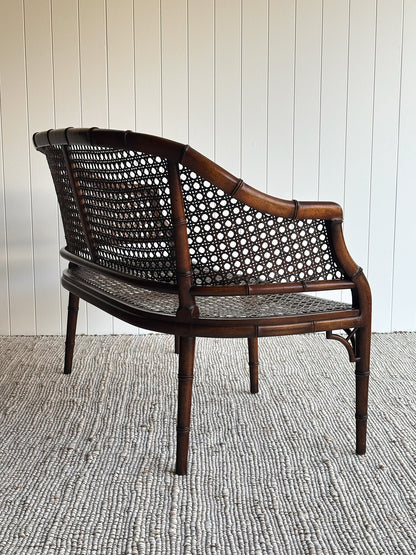 Vintage Faux Bamboo Caned Settee Bench, c. 1970s
