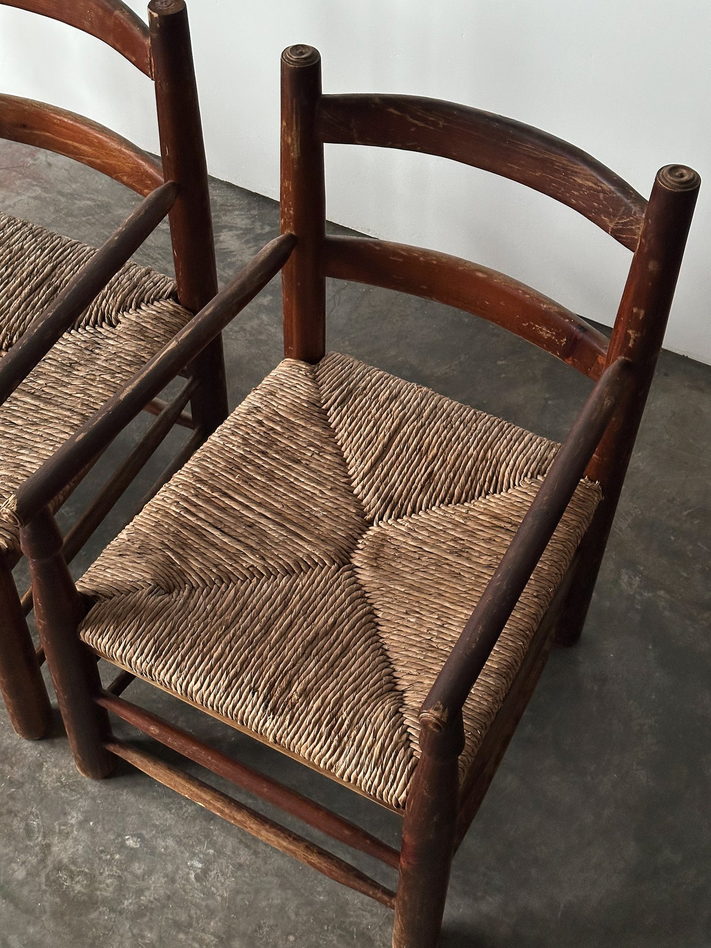 Rustic Pine Hearth Armchairs, France, Mid-20th Century, Set of Four