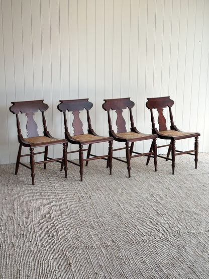 1960s Vintage Sculpted Mahogany Dining Chairs with Cane Seats, Set of 4